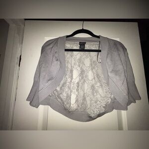 Torrid Lace Back Elbow Sleeves Shrug grey 1x 14/16